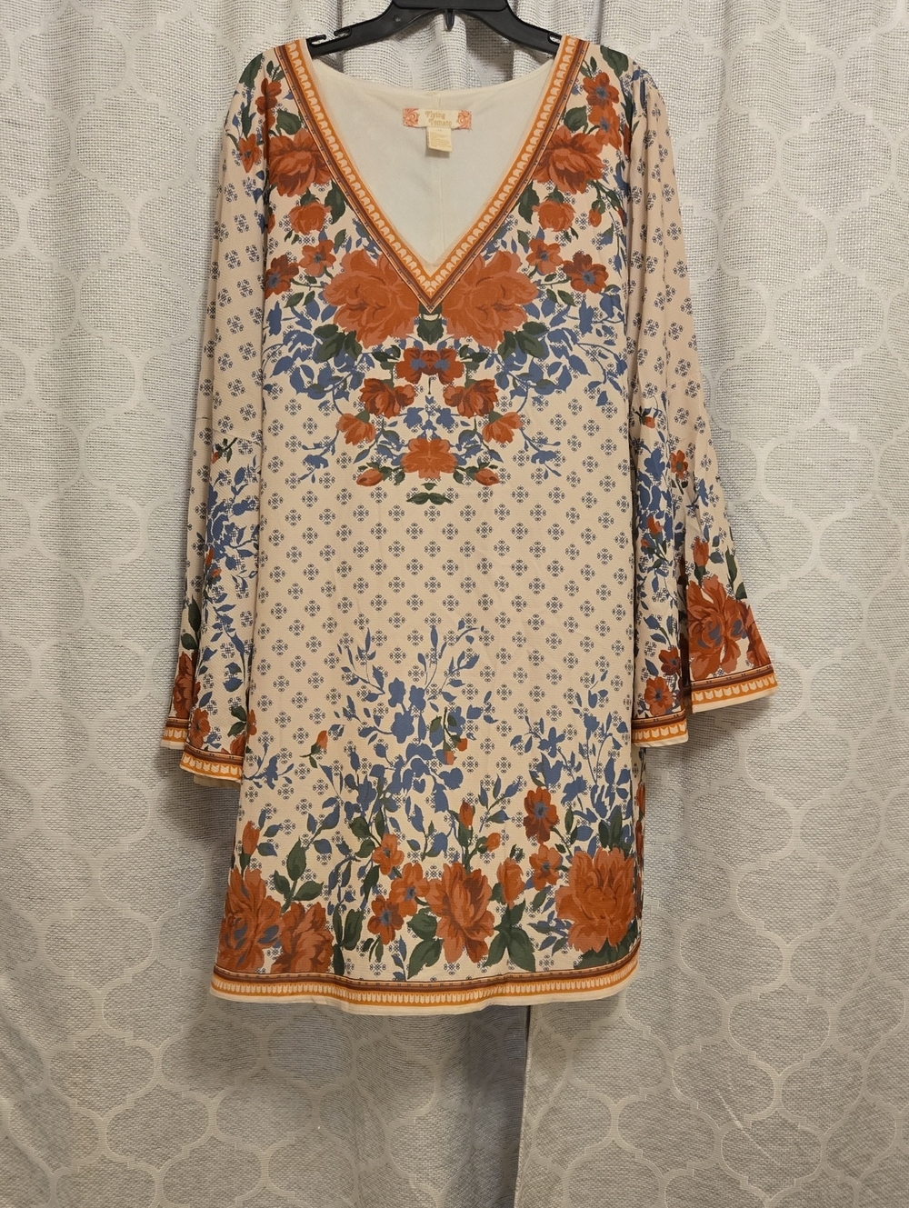Flying Tomato Cream Mini Dress with Rust and Blue Floral Print